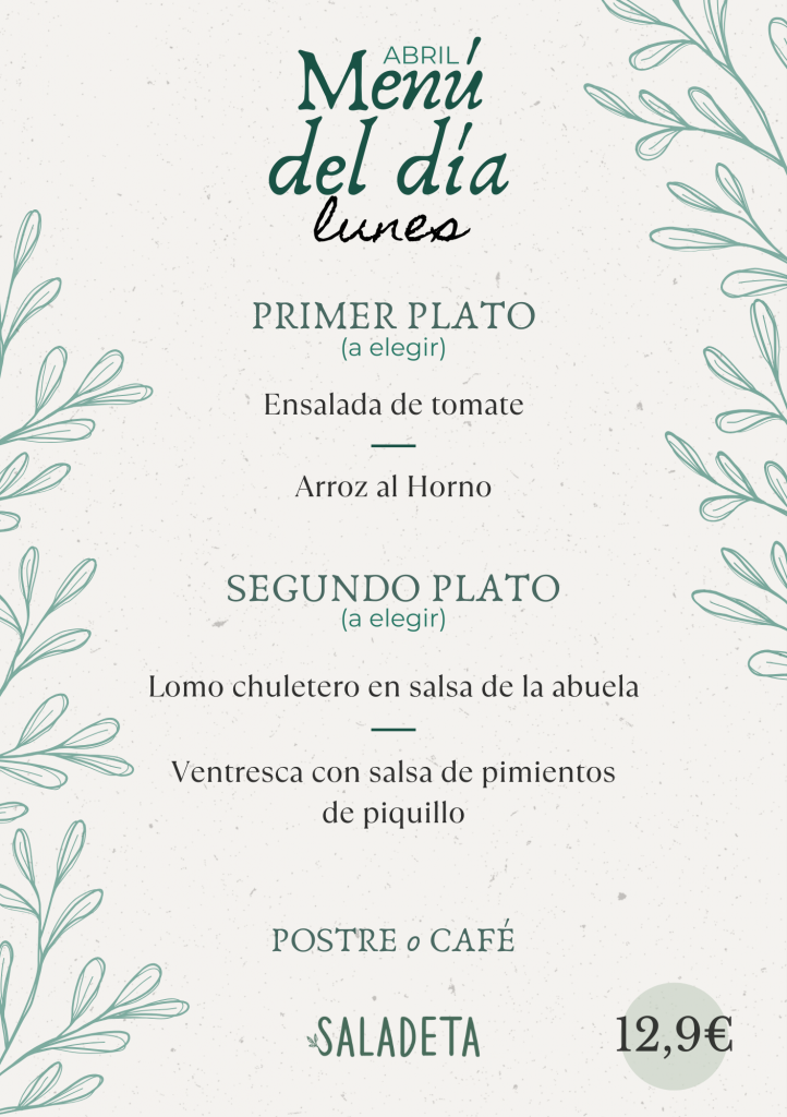 menu del dia bar saladeta paiporta abril lunes
