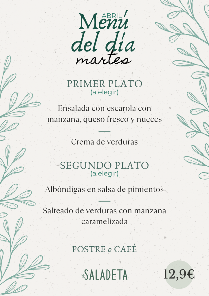 menu del dia bar saladeta paiporta abril martes
