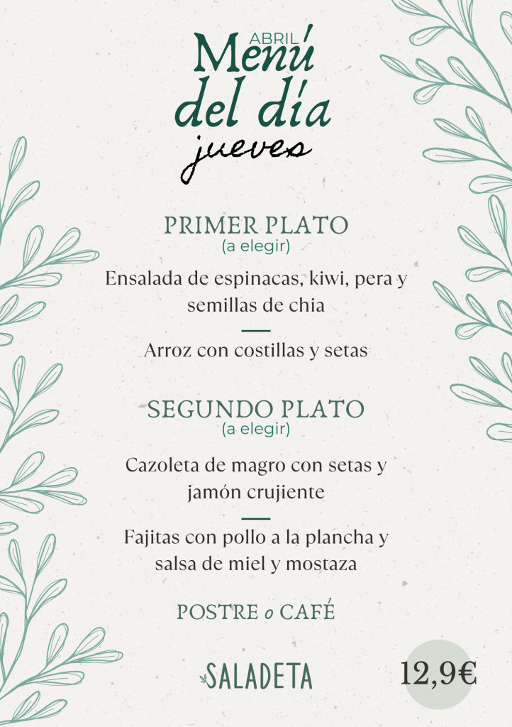 menu del dia bar saladeta paiporta abril jueves