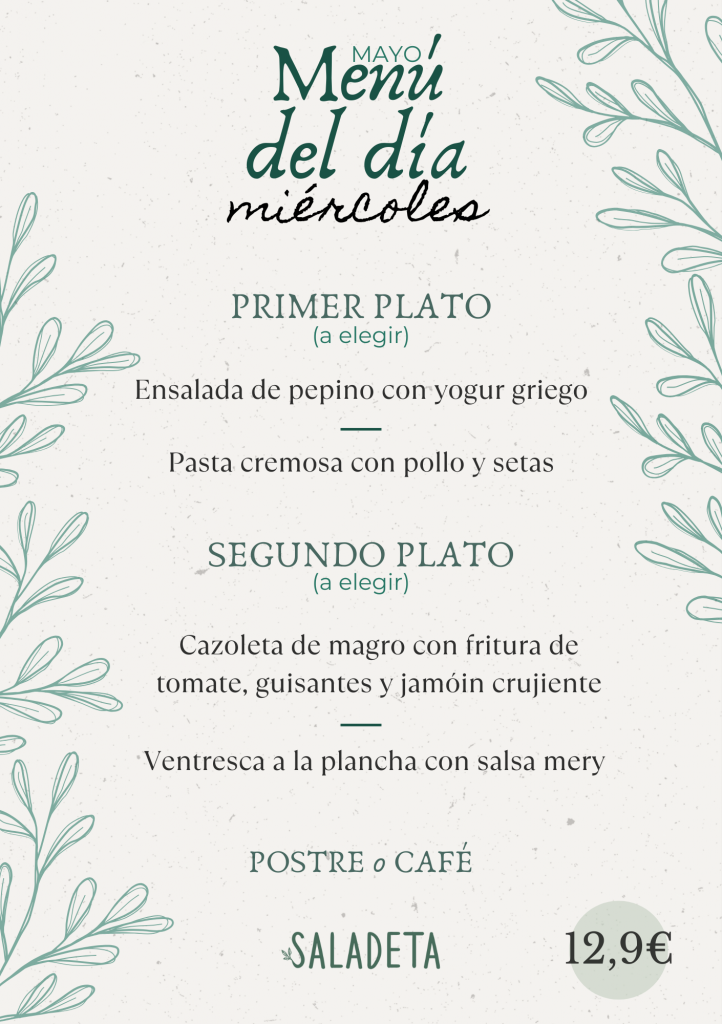 menu del dia bar saladeta paiporta miércoles
